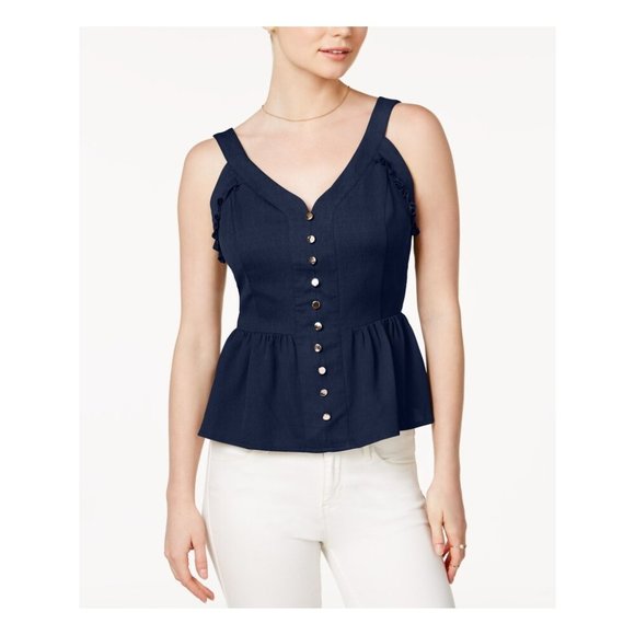 Maison Jules Tops - Maison Jules Peplum Crepe Ruffle Blue Top